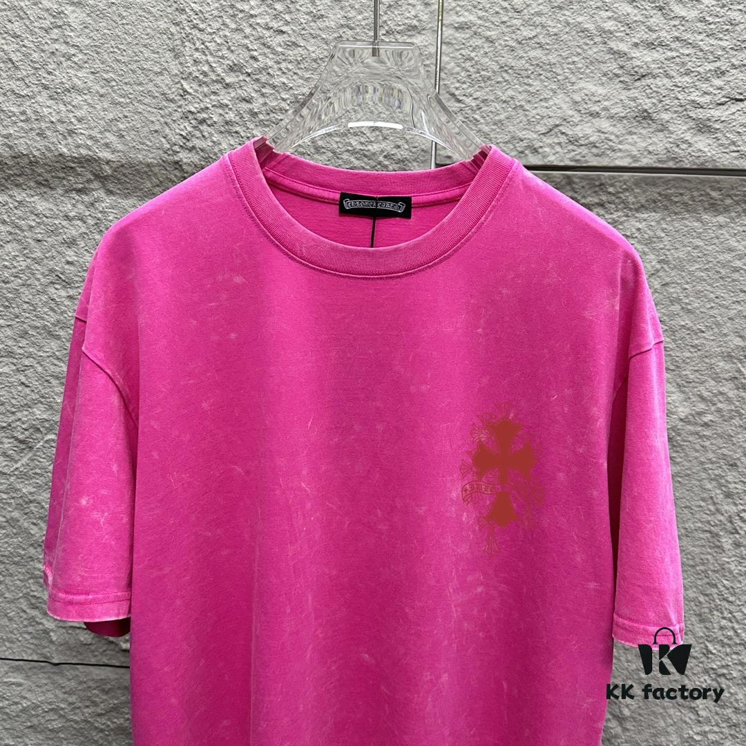 6931a3d1ccd8ab3d7af980f3 CH* Chrome Hearts* 2025 Spring/Summer New Arrival Distressed Snowflake Wash Vintage Round Neck Short Sleeve T-Shirt with Front and Back Logo, Classic Cross Print, Custom Fabric Unisex Tee