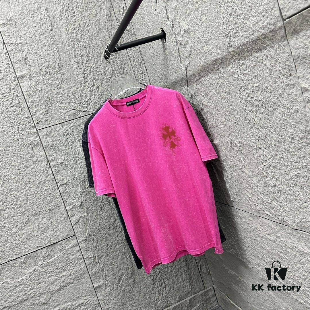 6931a3d1ccd8ab3d7af980f4 CH* Chrome Hearts* 2025 Spring/Summer New Arrival Distressed Snowflake Wash Vintage Round Neck Short Sleeve T-Shirt with Front and Back Logo, Classic Cross Print, Custom Fabric Unisex Tee