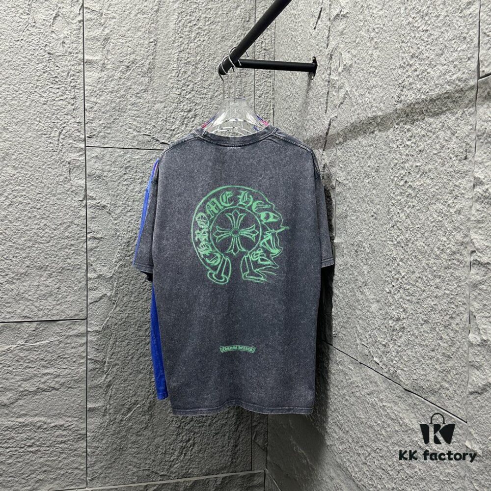 6931a3d2ccd8ab3d7af9810d CH* Chrome Hearts* 2025 Spring/Summer New Arrival Distressed Snowflake Wash Vintage Round Neck Short Sleeve T-Shirt with Chest and Back Logo, Horseshoe Print, Custom Fabric Unisex Tee