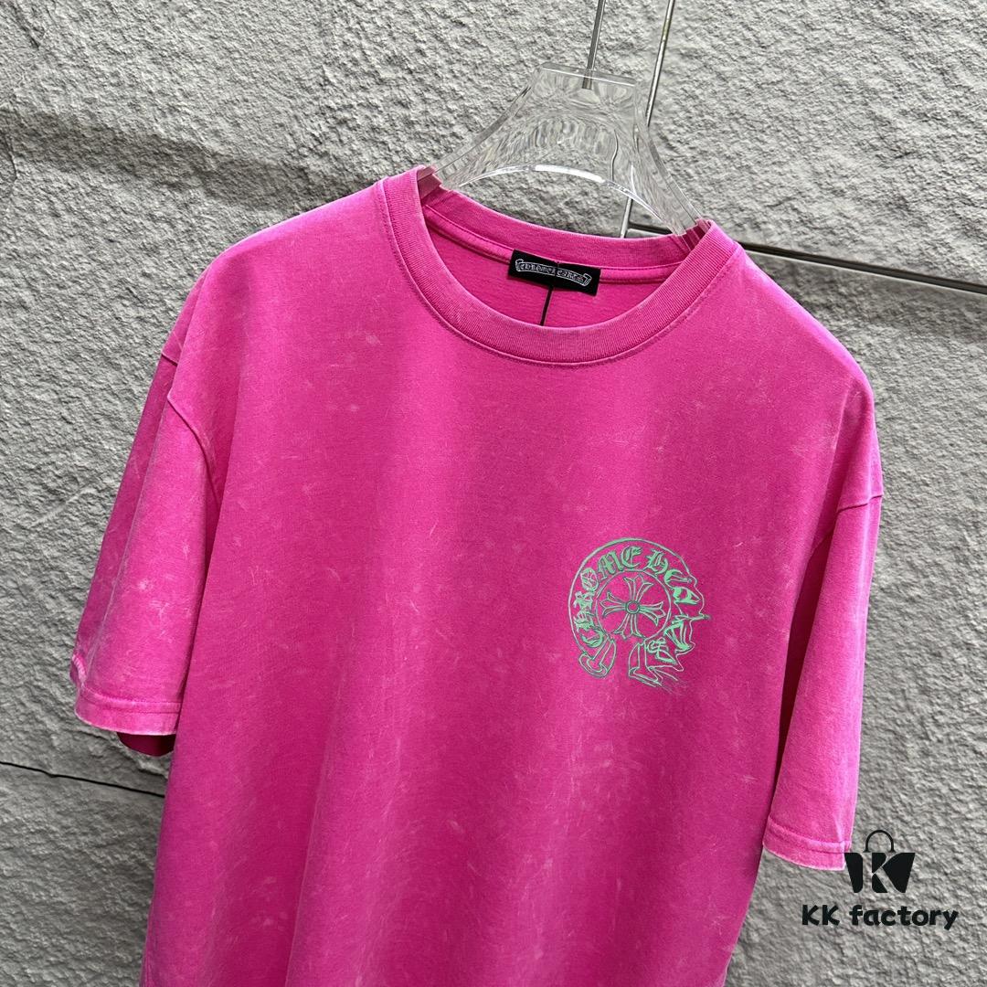 6931a3d3ccd8ab3d7af98116 CH* Chrome Hearts* 2025 Spring/Summer New Arrival Distressed Snowflake Wash Vintage Round Neck Short Sleeve T-Shirt with Chest and Back Logo, Horseshoe Print, Custom Fabric Unisex Tee