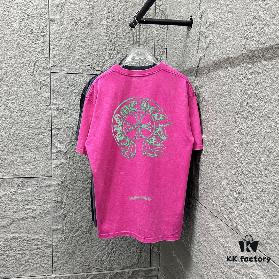 6931a3d3ccd8ab3d7af98117 CH* Chrome Hearts* 2025 Spring/Summer New Arrival Distressed Snowflake Wash Vintage Round Neck Short Sleeve T-Shirt with Chest and Back Logo, Horseshoe Print, Custom Fabric Unisex Tee
