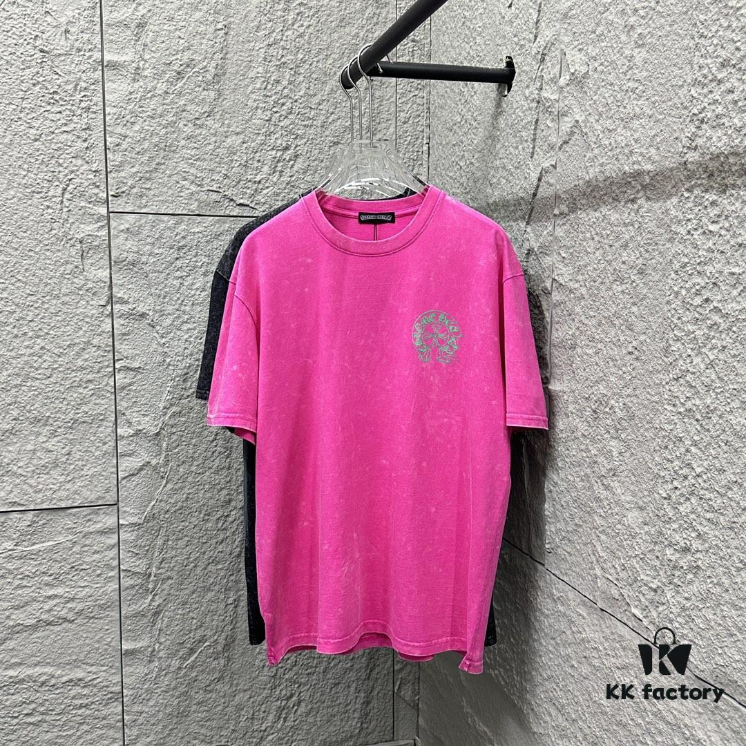 6931a3d3ccd8ab3d7af98118 CH* Chrome Hearts* 2025 Spring/Summer New Arrival Distressed Snowflake Wash Vintage Round Neck Short Sleeve T-Shirt with Chest and Back Logo, Horseshoe Print, Custom Fabric Unisex Tee