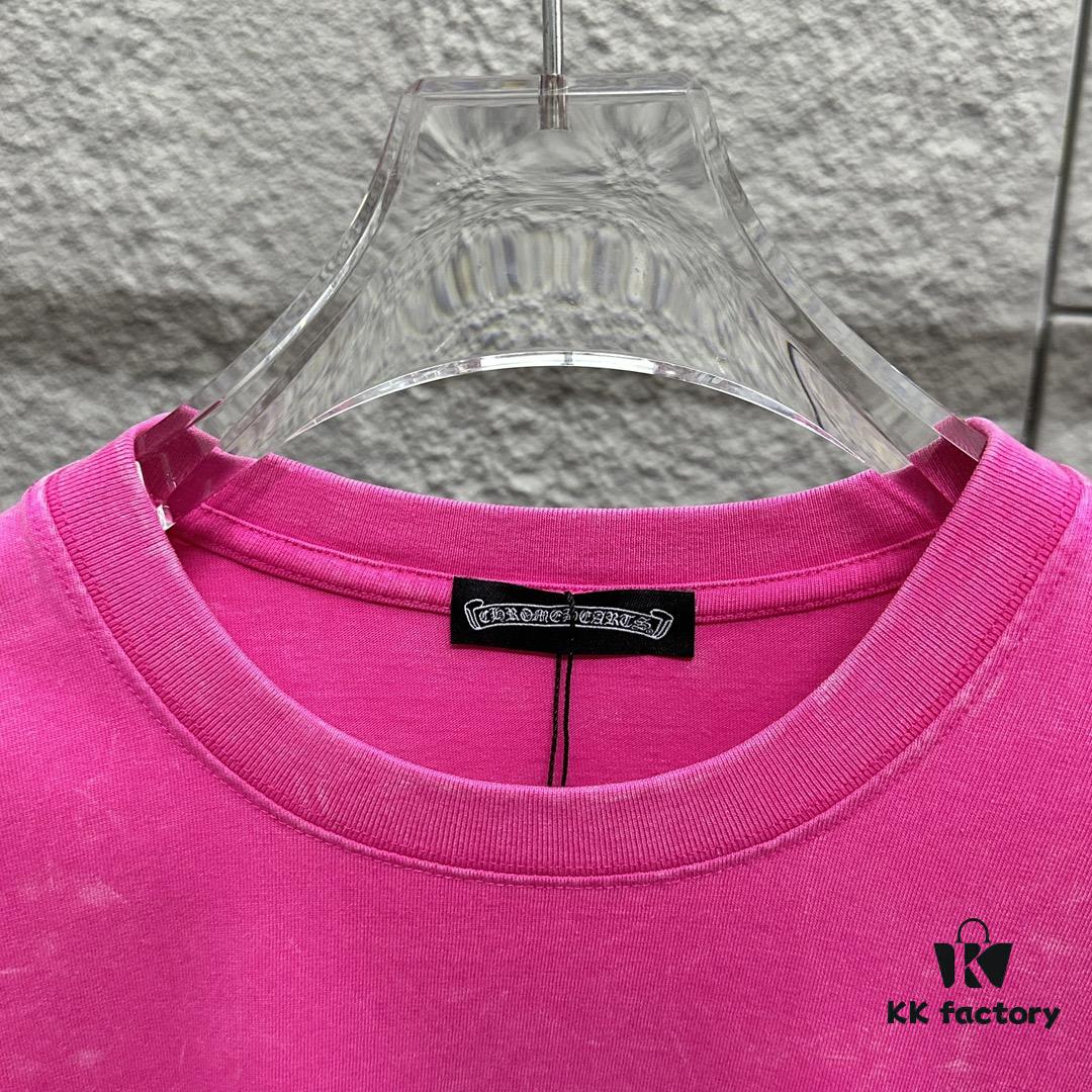 6931a3d3ccd8ab3d7af9811b CH* Chrome Hearts* 2025 Spring/Summer New Arrival Distressed Snowflake Wash Vintage Round Neck Short Sleeve T-Shirt with Chest and Back Logo, Horseshoe Print, Custom Fabric Unisex Tee