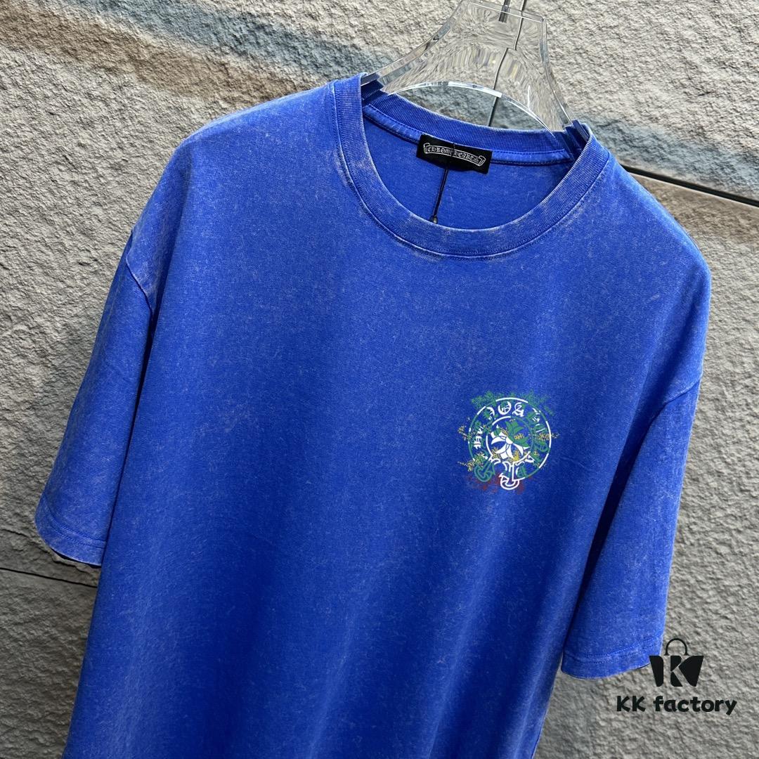 6931a3d3ccd8ab3d7af98120 CH Chrome Hearts* 2025 Spring/Summer New Arrival Distressed Vintage Round-Neck Short-Sleeve T-Shirt with Chest Logo and Horseshoe Print, Custom Fabric Unisex Tee