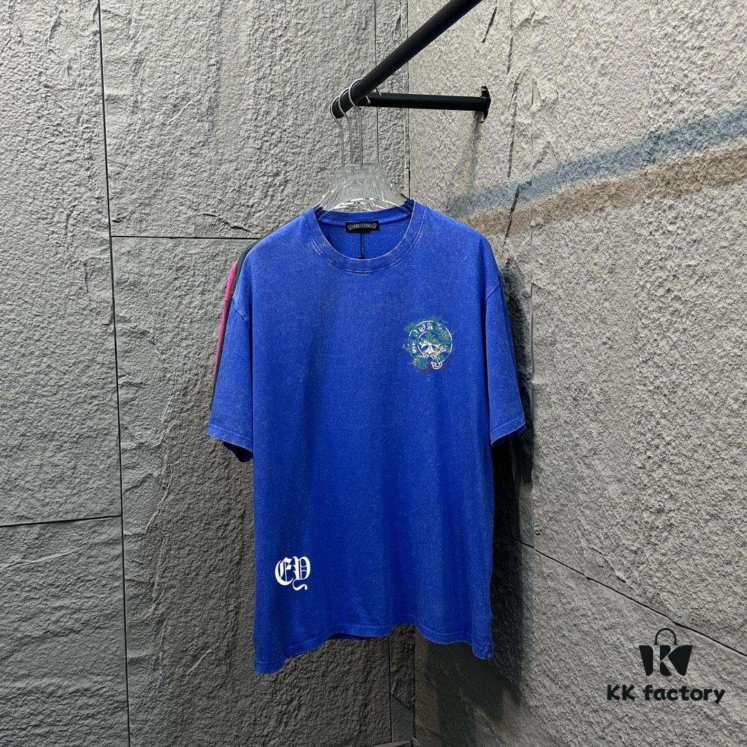 6931a3d3ccd8ab3d7af98121 CH Chrome Hearts* 2025 Spring/Summer New Arrival Distressed Vintage Round-Neck Short-Sleeve T-Shirt with Chest Logo and Horseshoe Print, Custom Fabric Unisex Tee