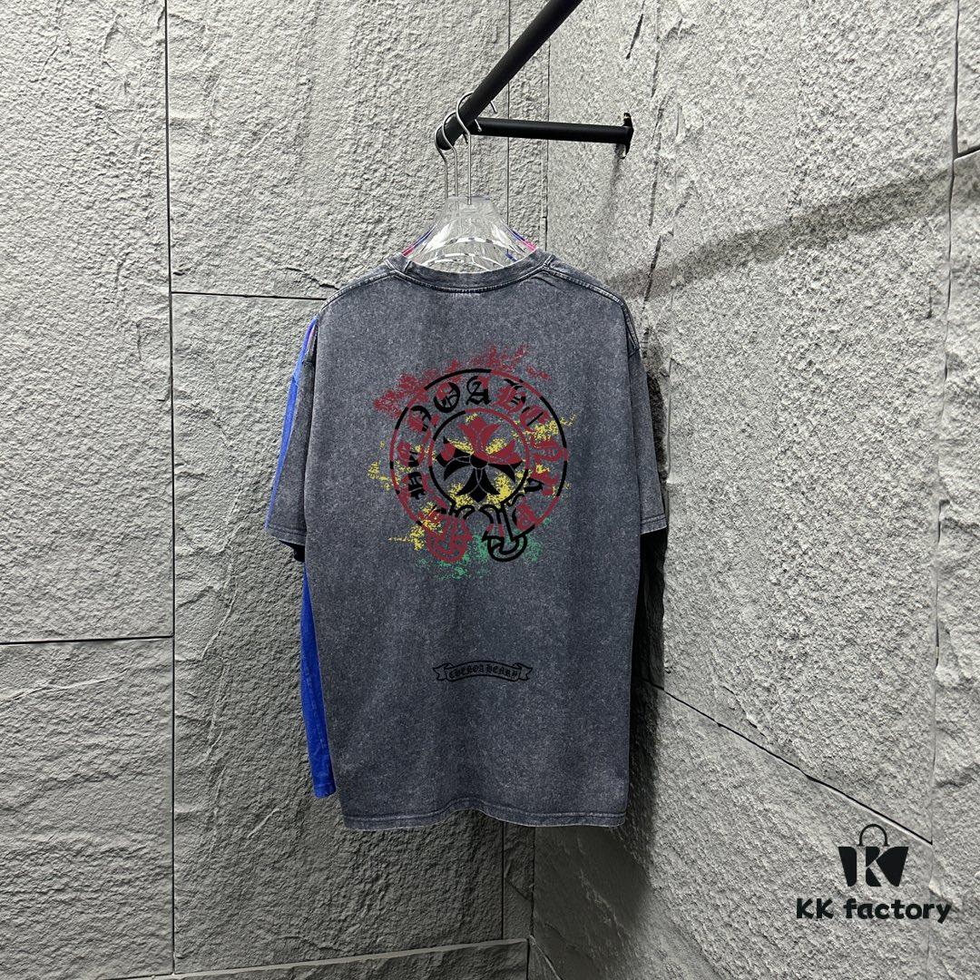 6931a3d3ccd8ab3d7af98129 CH Chrome Hearts* 2025 Spring and Summer New Arrival Distressed Snowflake Wash Vintage Round Neck Short Sleeve T-Shirt with Chest Logo and Horseshoe Print, Custom Fabric Unisex Tee