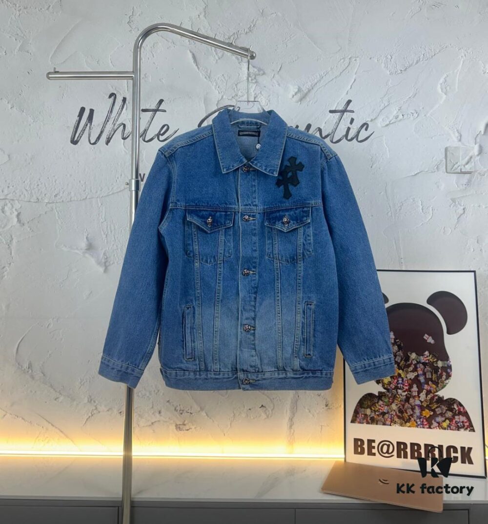6931a3e1ccd8ab3d7af98225 Chrome Hearts Couple's Heavy Washed Denim Jacket with Leather Back Panel and Full Logo Embellishment