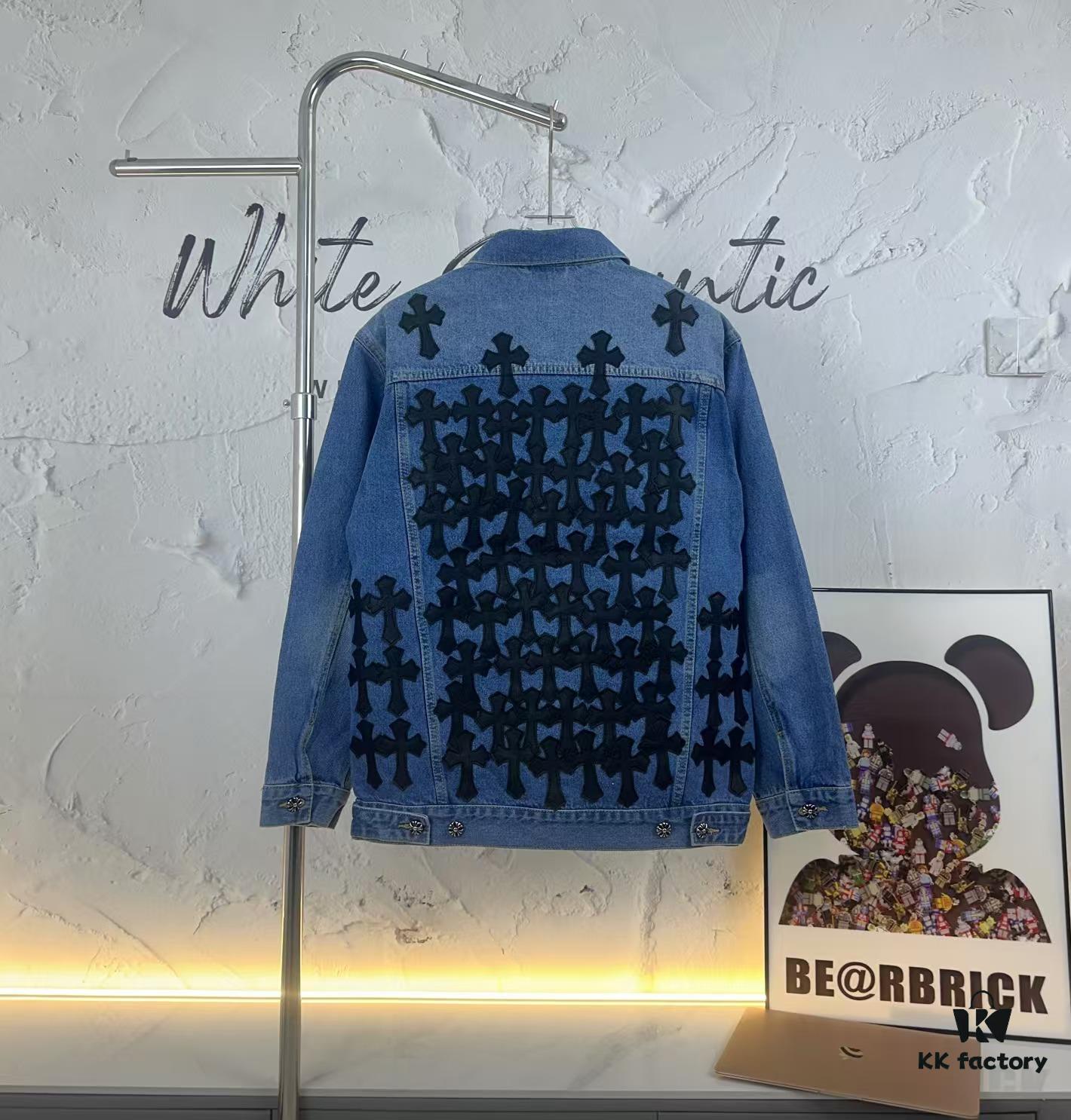 6931a3e1ccd8ab3d7af98226 Chrome Hearts Couple's Heavy Washed Denim Jacket with Leather Back Panel and Full Logo Embellishment