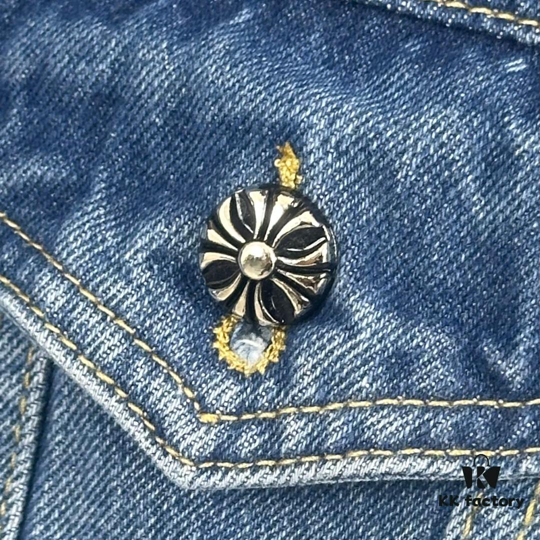 6931a3e2ccd8ab3d7af98229 Chrome Hearts Couple's Heavy Washed Denim Jacket with Leather Back Panel and Full Logo Embellishment