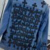 6931a3e2ccd8ab3d7af9822b Chrome Hearts Couple's Heavy Washed Denim Jacket with Leather Back Panel and Full Logo Embellishment