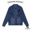 6931a3e2ccd8ab3d7af9822f Chrome Hearts Couple's Heavy Washed Denim Jacket with Leather Back Panel and Full Logo Design