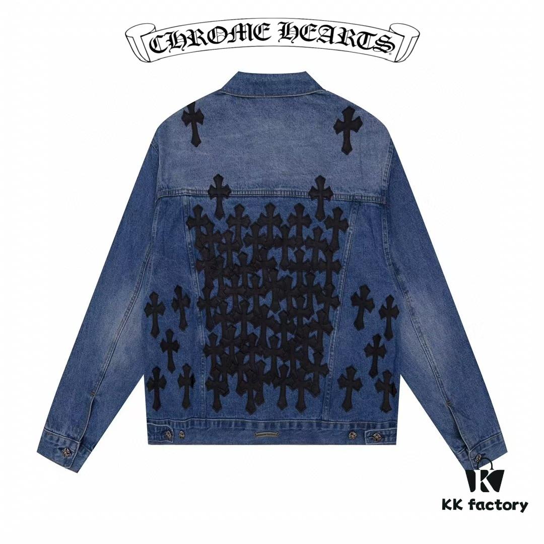 6931a3e2ccd8ab3d7af98230 Chrome Hearts Couple's Heavy Washed Denim Jacket with Leather Back Panel and Full Logo Design