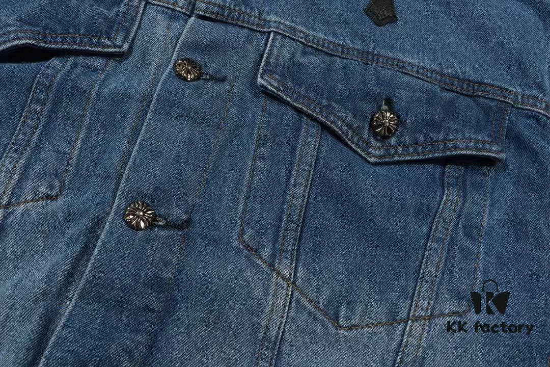 6931a3e2ccd8ab3d7af98232 Chrome Hearts Couple's Heavy Washed Denim Jacket with Leather Back Panel and Full Logo Design