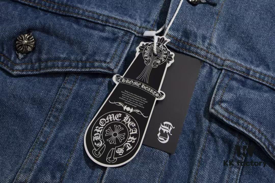 6931a3e2ccd8ab3d7af98235 Chrome Hearts Couple's Heavy Washed Denim Jacket with Leather Back Panel and Full Logo Design