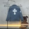 6931a3e3ccd8ab3d7af98245 Chrome Hearts Cross Embroidered Washed Denim Jacket with Sanskrit Design for Couples