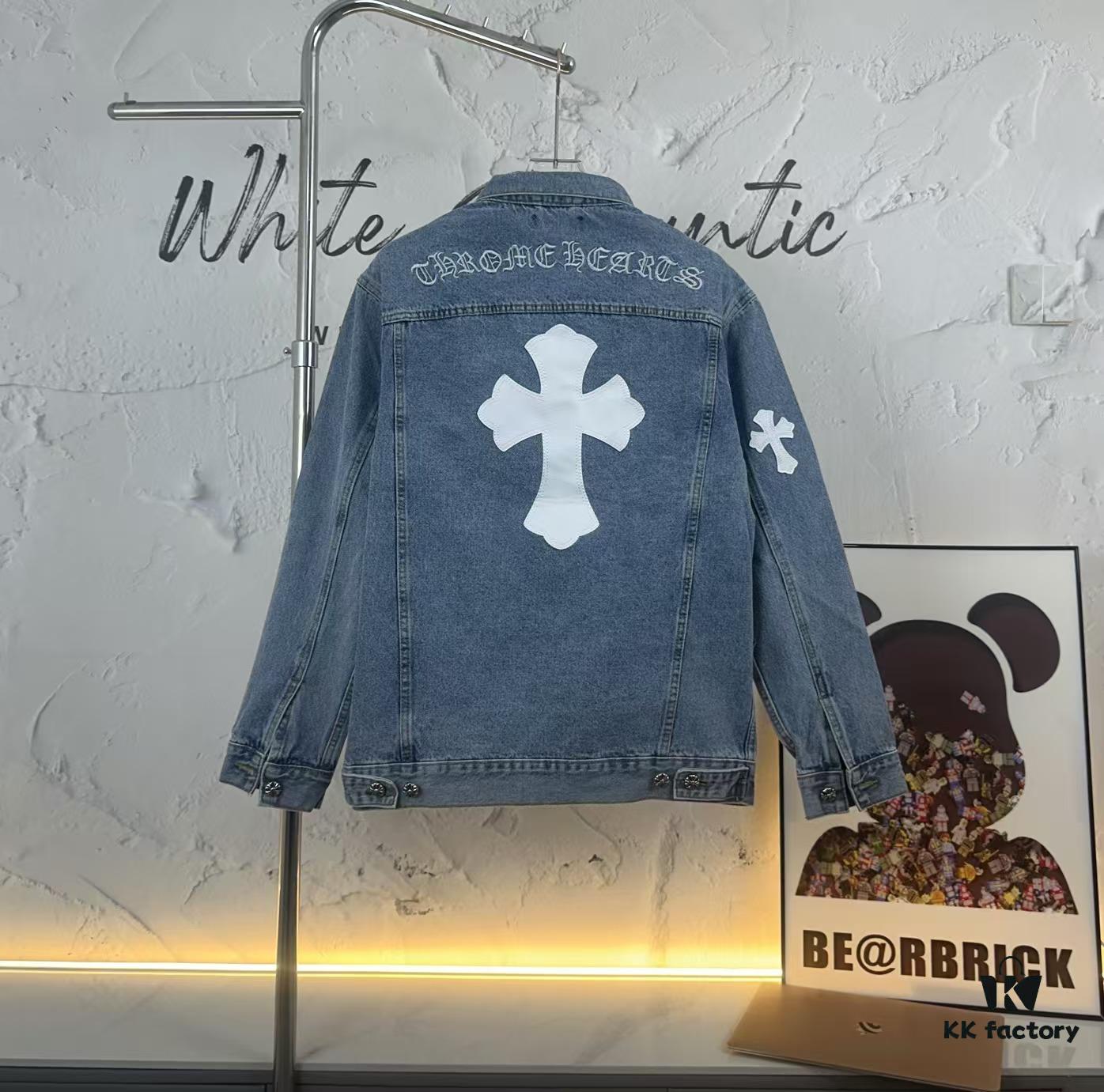 6931a3e3ccd8ab3d7af98245 Chrome Hearts Cross Embroidered Washed Denim Jacket with Sanskrit Design for Couples