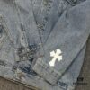 6931a3e3ccd8ab3d7af98248 Chrome Hearts Cross Embroidered Washed Denim Jacket with Sanskrit Design for Couples