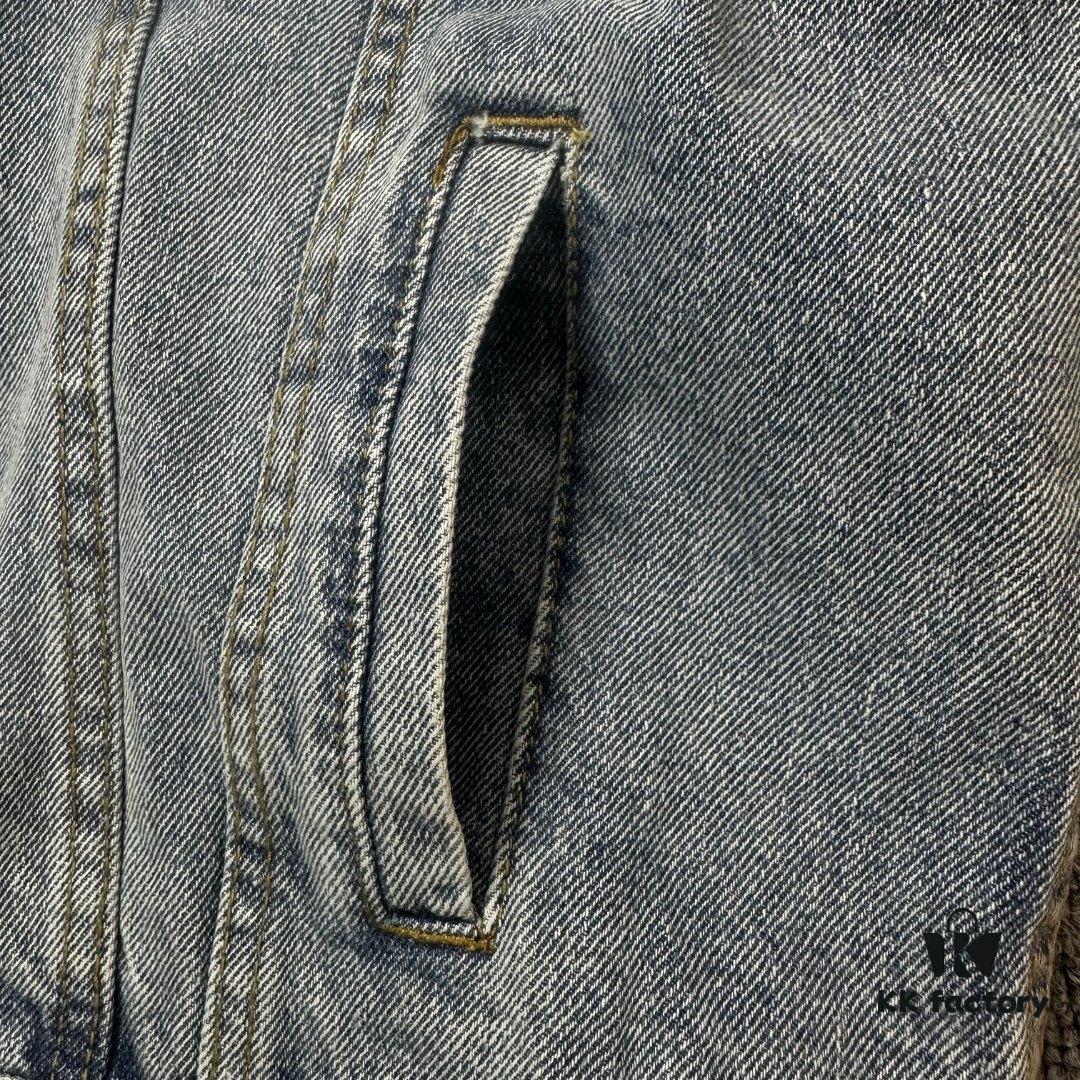 6931a3e3ccd8ab3d7af98249 Chrome Hearts Cross Embroidered Washed Denim Jacket with Sanskrit Design for Couples