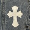 6931a3e3ccd8ab3d7af9824b Chrome Hearts Cross Embroidered Washed Denim Jacket with Sanskrit Design for Couples