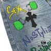 6931a3e4ccd8ab3d7af98254 Chrome Hearts Graffiti Patchwork Monster Denim Jeans with Large Silver Buckle (Top Version)