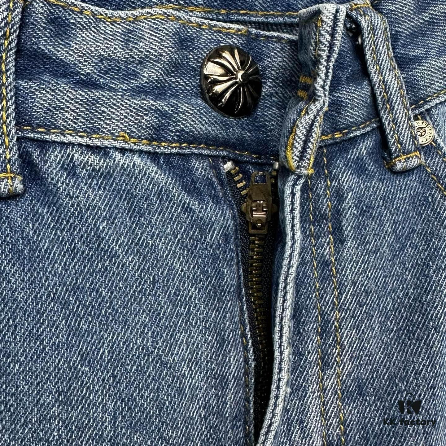6931a3e4ccd8ab3d7af9825b Chrome Hearts Graffiti Appliqué Monster Print Denim Jeans with Large Silver Buckle (Top Version)