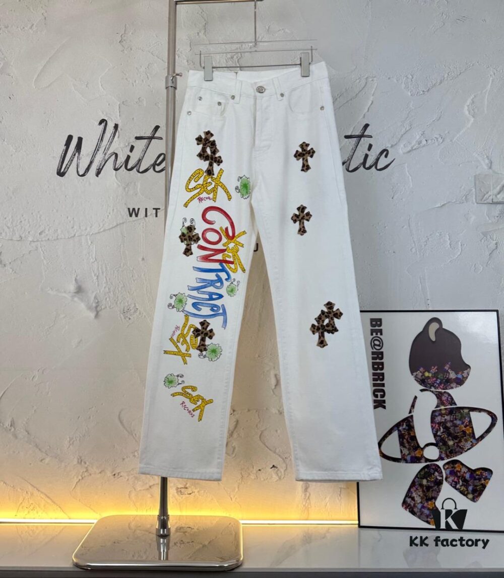 6931a3e6ccd8ab3d7af9827b Chrome Hearts & CH Mattyboy Graffiti Painted Leopard Print Jeans