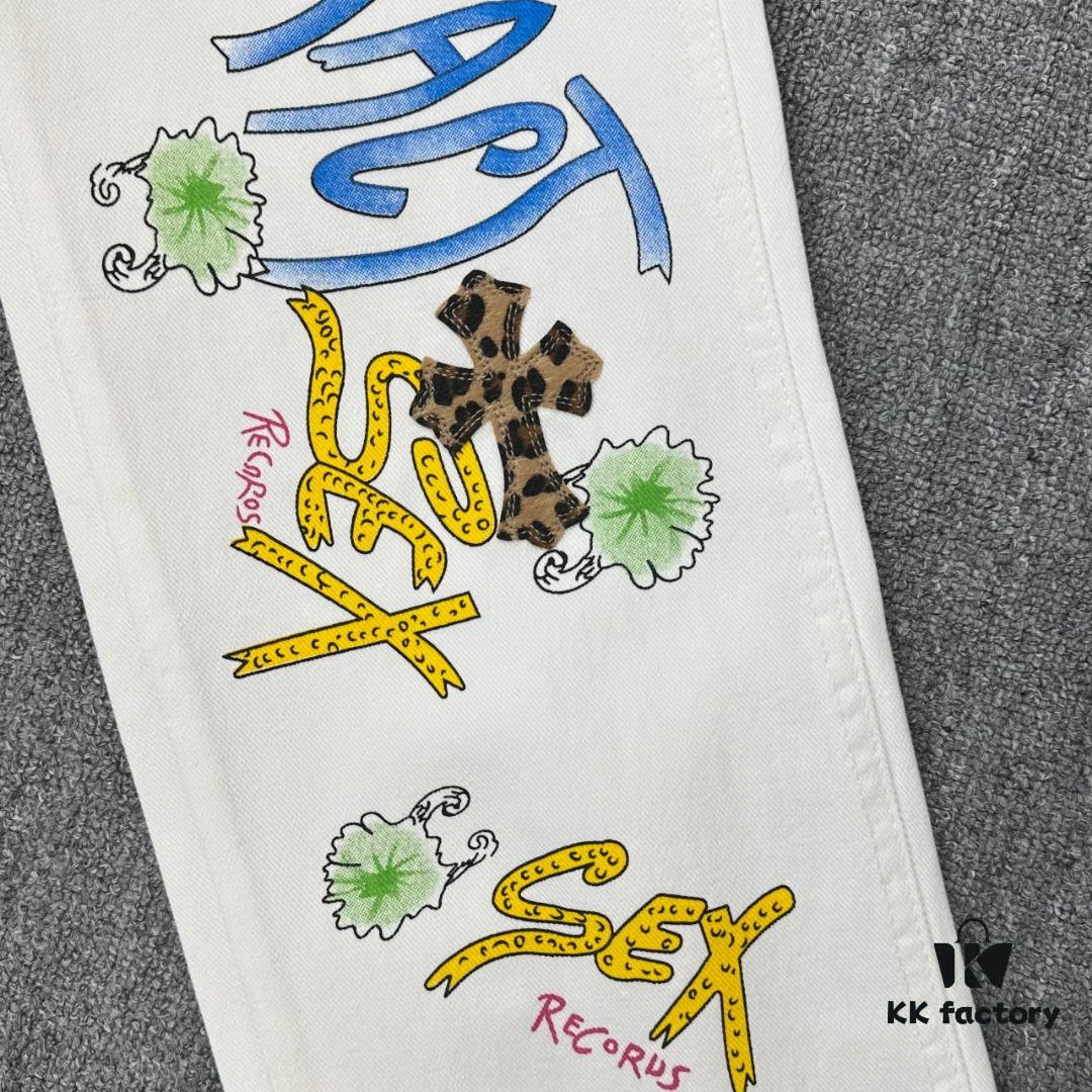 6931a3e6ccd8ab3d7af98280 Chrome Hearts & CH Mattyboy Graffiti Painted Leopard Print Jeans