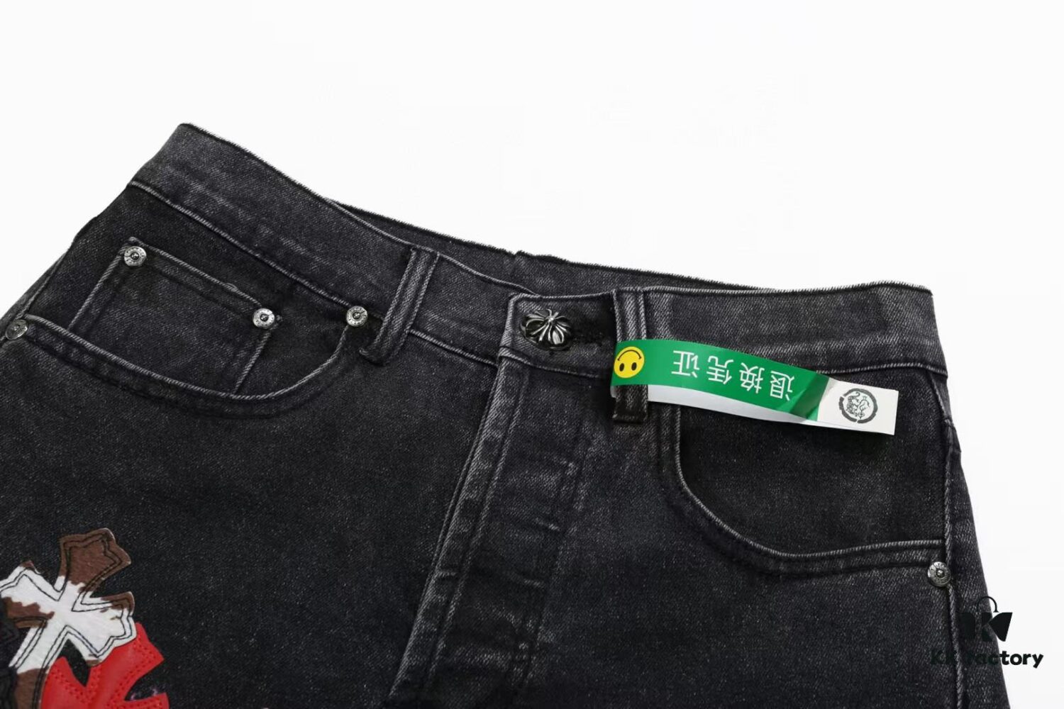 6931a3e7ccd8ab3d7af98286 Chrome Hearts & Cult King Patchwork Leather Skull Face Smiley Black Denim Jeans