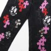 6931a3e7ccd8ab3d7af9828a Chrome Hearts & Cult King Patchwork Leather Skull Face Smiley Black Denim Jeans