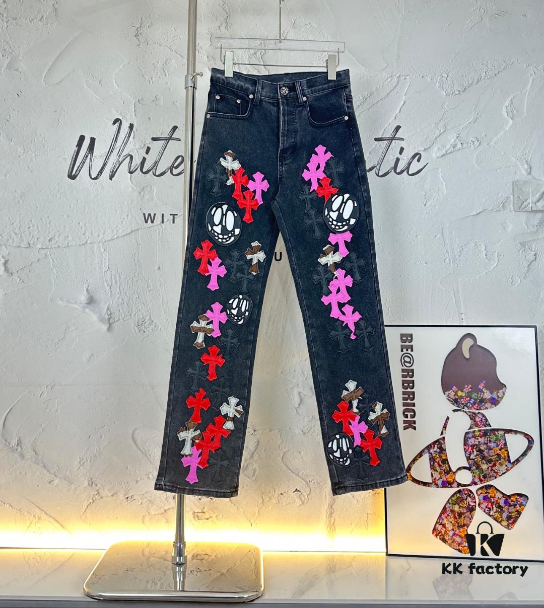 6931a3e7ccd8ab3d7af9828d Chrome Hearts & Klutch Face Skull Patchwork Denim Jeans