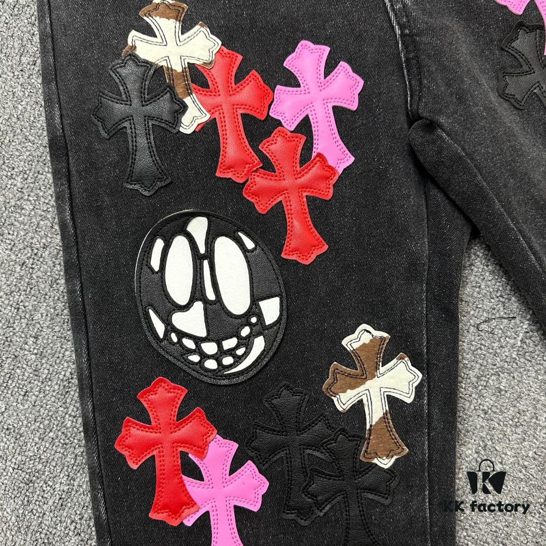 6931a3e7ccd8ab3d7af98292 Chrome Hearts & Klutch Face Skull Patchwork Denim Jeans