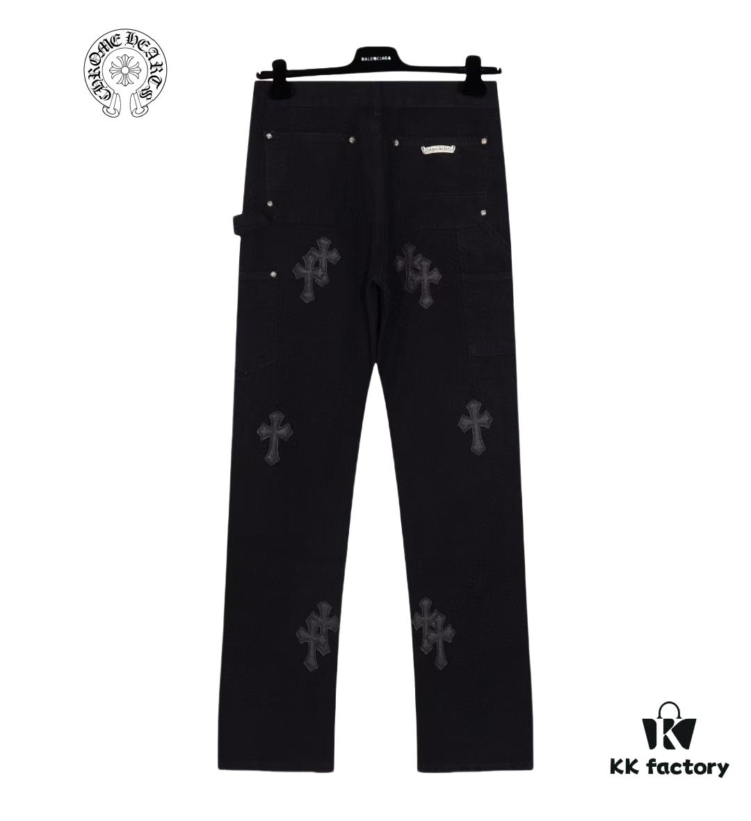 6931a3eaccd8ab3d7af982cd Chrome Hearts CH Cross Embellished Patchwork Leather Logging Jeans