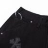 6931a3eaccd8ab3d7af982ce Chrome Hearts CH Cross Embellished Patchwork Leather Logging Jeans