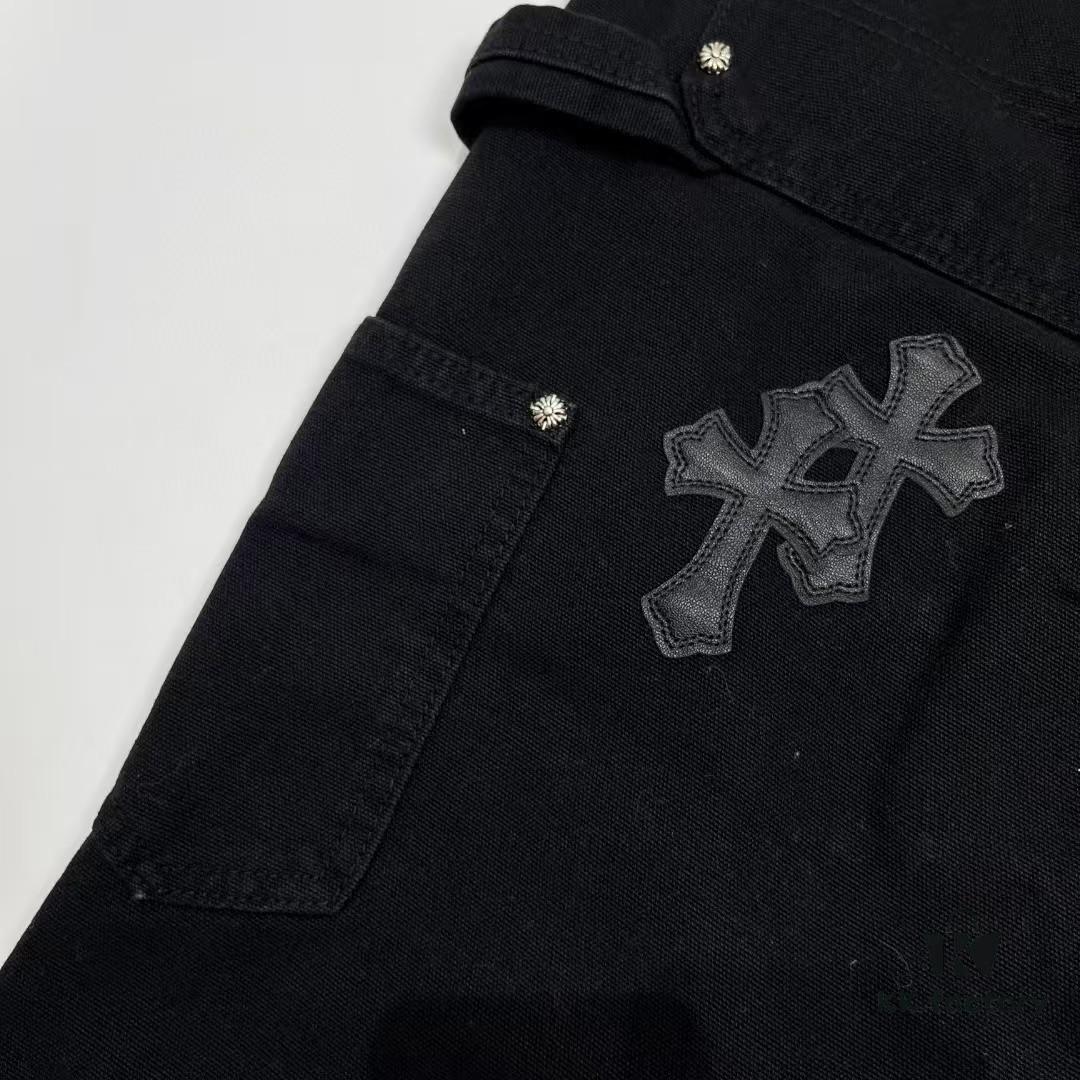 6931a3ebccd8ab3d7af982d3 Chrome Hearts CH Cross Embellished Patchwork Leather Logging Jeans