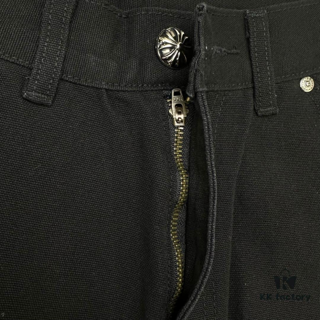 6931a3ebccd8ab3d7af982d8 Chrome Hearts CH Cross Embellished Patchwork Leather Logging Jeans