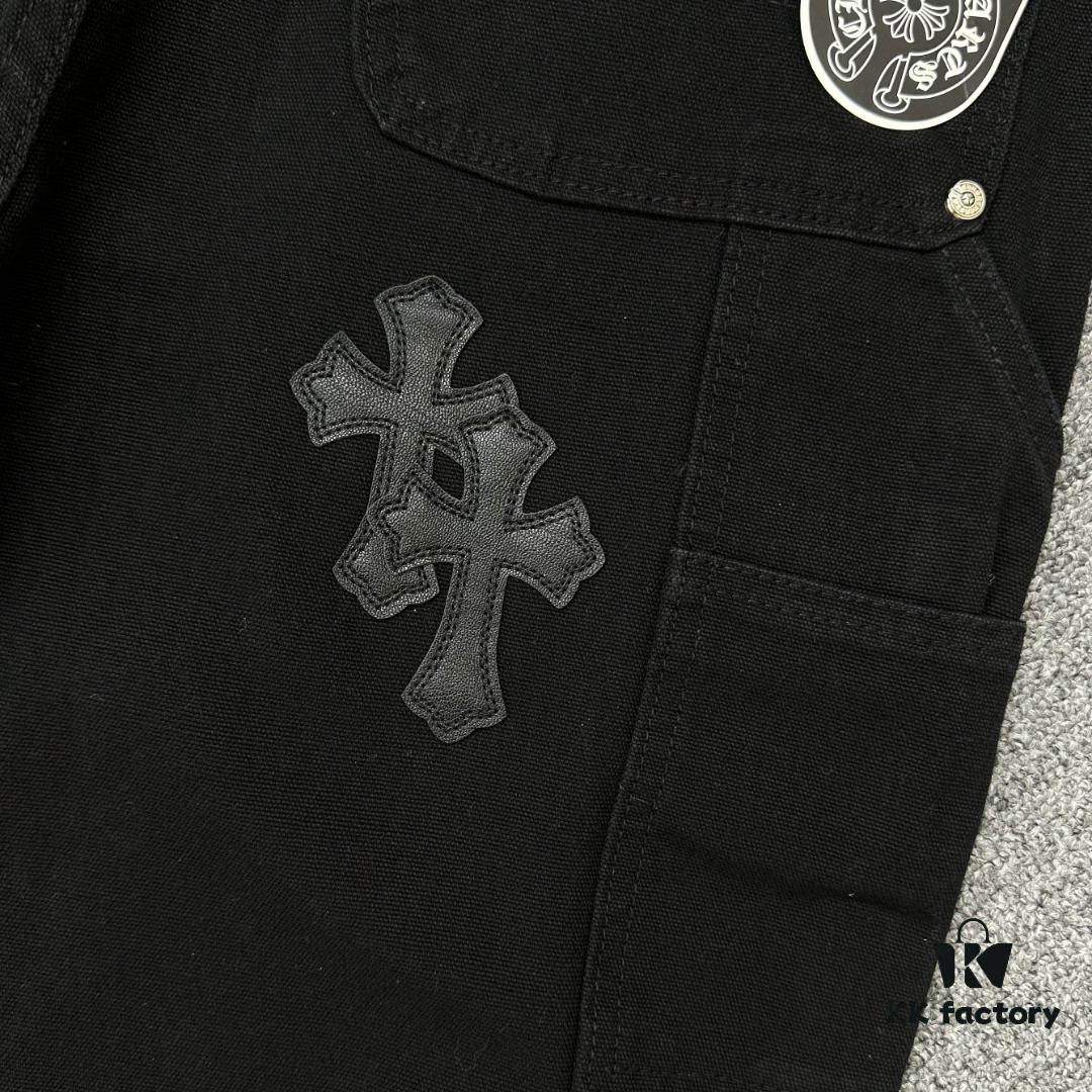 6931a3ebccd8ab3d7af982db Chrome Hearts CH Cross Embellished Patchwork Leather Logging Jeans
