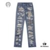 6931a3ebccd8ab3d7af982de Chrome Hearts & CH Blue Washed Heavily Distressed Patchwork Denim Jeans