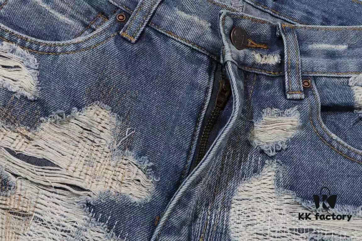 6931a3ebccd8ab3d7af982e0 Chrome Hearts & CH Blue Washed Heavily Distressed Patchwork Denim Jeans