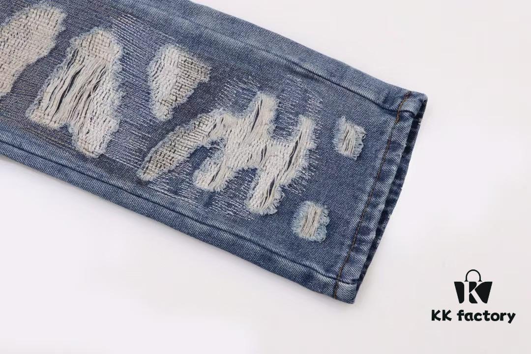 6931a3ecccd8ab3d7af982e5 Chrome Hearts & CH Blue Washed Heavily Distressed Patchwork Denim Jeans