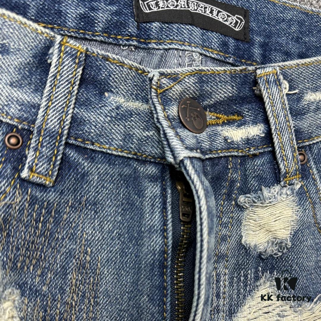 Chrome Hearts & Klutch CH Blue Washed Destroyed Patch Denim Jeans