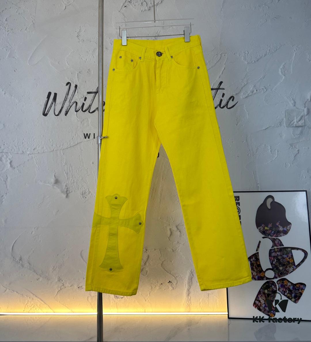 6931a3edccd8ab3d7af982f7 Chrome Hearts CH New York Limited Edition Yellow Dopamine Denim Jeans Unisex Streetwear
