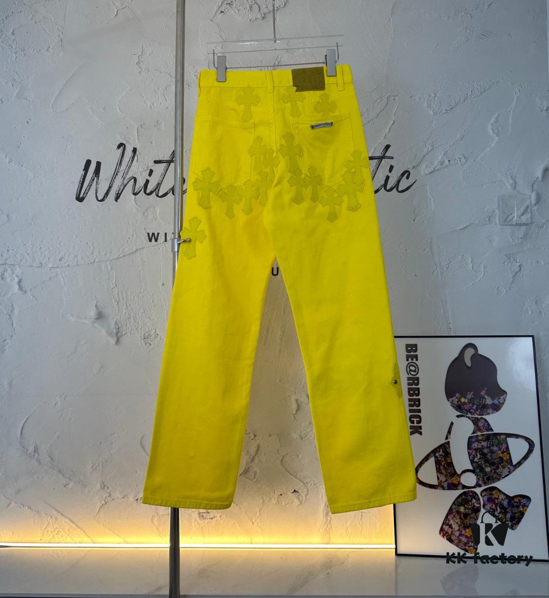 6931a3edccd8ab3d7af982f8 Chrome Hearts CH New York Limited Edition Yellow Dopamine Denim Jeans Unisex Streetwear