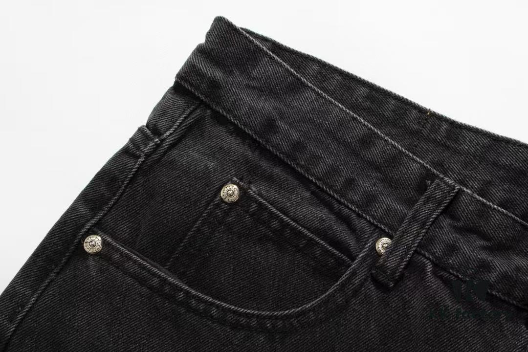 6931a3edccd8ab3d7af98302 Chrome Heart Cross-stitched Denim Jeans with Laser-cut Calfskin Cross, Distressed Silver Hardware, Straight Fit, Premium Washed Craftsmanship