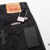 6931a3edccd8ab3d7af98306 Chrome Heart Cross-stitched Denim Jeans with Laser-cut Calfskin Cross, Distressed Silver Hardware, Straight Fit, Premium Washed Craftsmanship