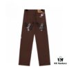 Chroe Hets CH Cross Brown Patchwork Leather White Leopard Print Applique Denim Pants KL013