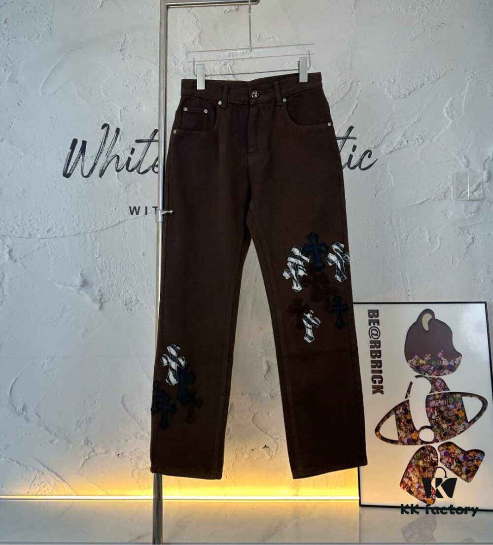 6931a3eeccd8ab3d7af98316 Chroe Hets CH Crocodile Leather Patch Cross White Leopard Print Denim Pants KL013