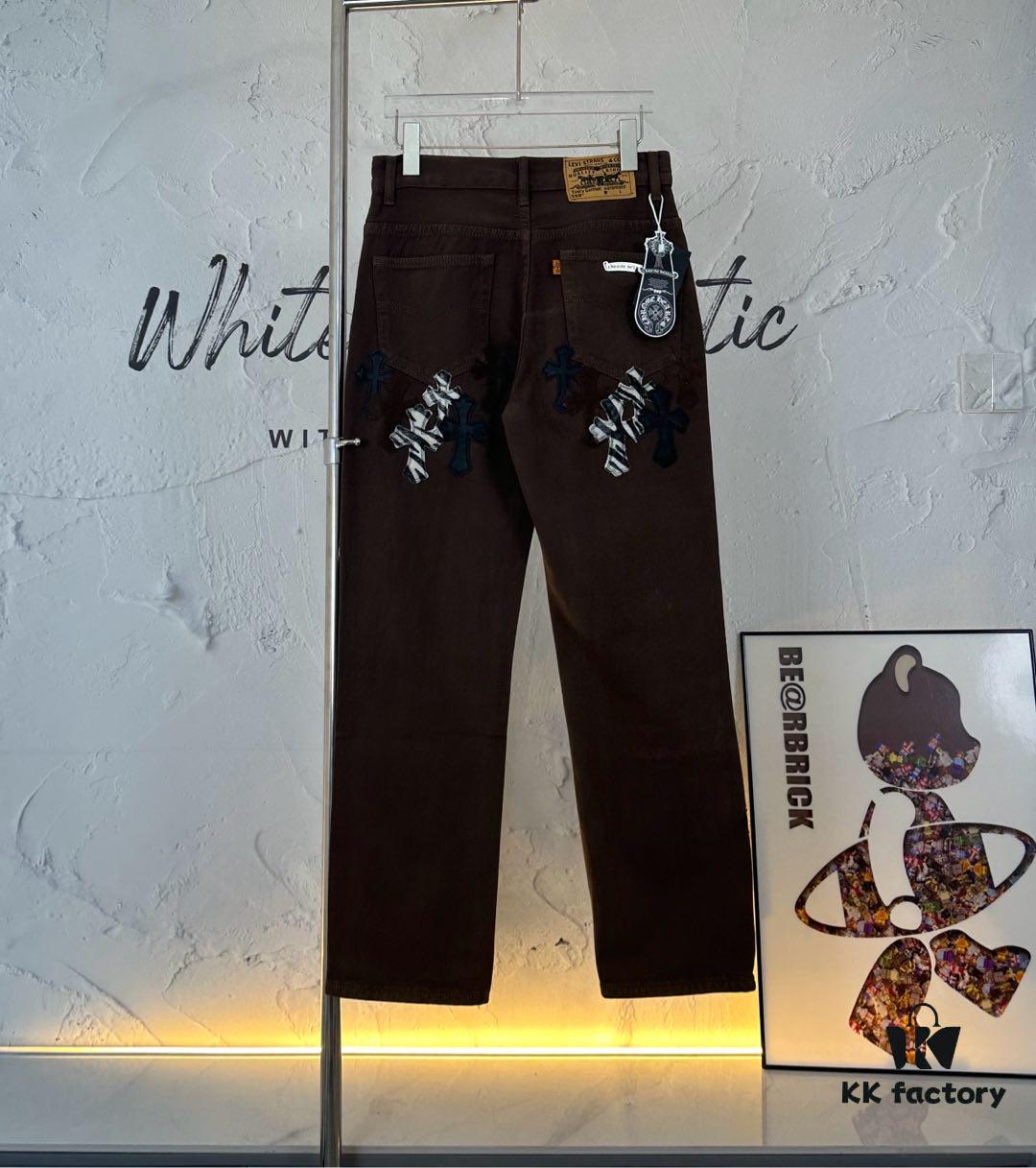 Chroe Hets CH Crocodile Leather Patch Cross White Leopard Print Denim Pants KL013