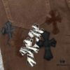 Chroe Hets CH Crocodile Leather Patch Cross White Leopard Print Denim Pants KL013
