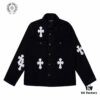 6931a3f0ccd8ab3d7af98331 Chrome Hearts White Leather Cross Patch Black Denim Shirt Jacket KL022