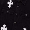6931a3f0ccd8ab3d7af98334 Chrome Hearts White Leather Cross Patch Black Denim Shirt Jacket KL022